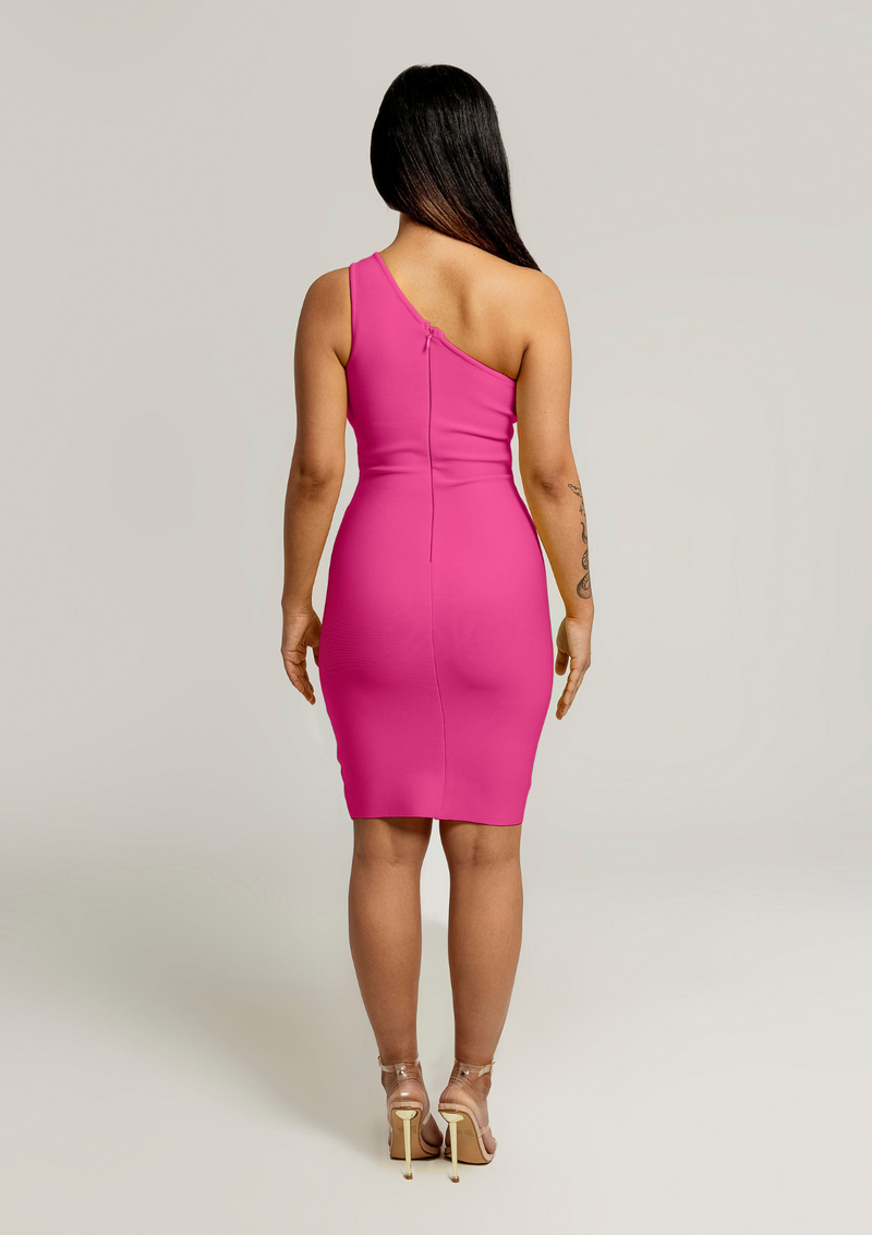 Tyla-Asymetrical-Keyhole-Cut-Out-One-ShoulderMidi-Dress-Hot-Barbie-Pink-bandage-bodycon-womens-fashion-trends-sexy|Vanity-Couture-Boutique