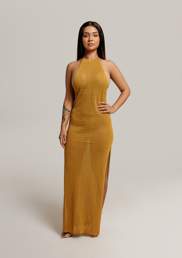 Selena-Textured-Knit-Backless-Cover-Up-Dress-Womens-Swimwear-Sundress-Yellow-Mustard-Front_Vanity-Couture-Boutique