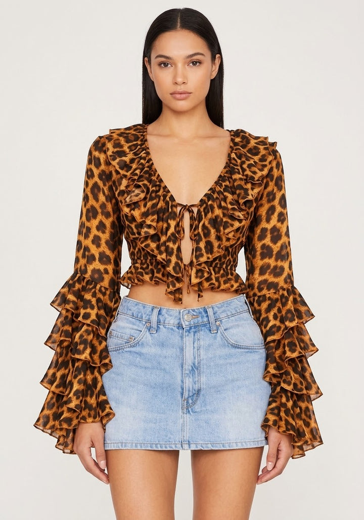 Modern Muse Leopard Ruffle Crop Top