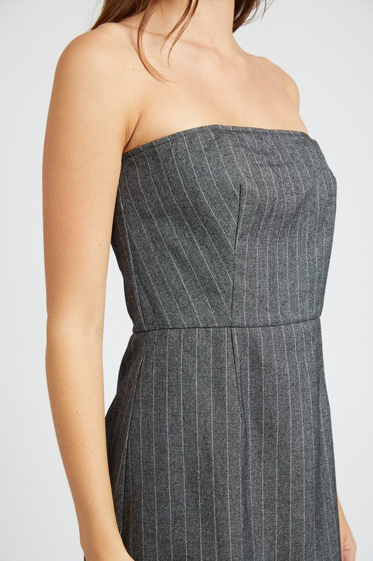 pinstripe strapless mini dress Pinstripe Tube Mini Dress