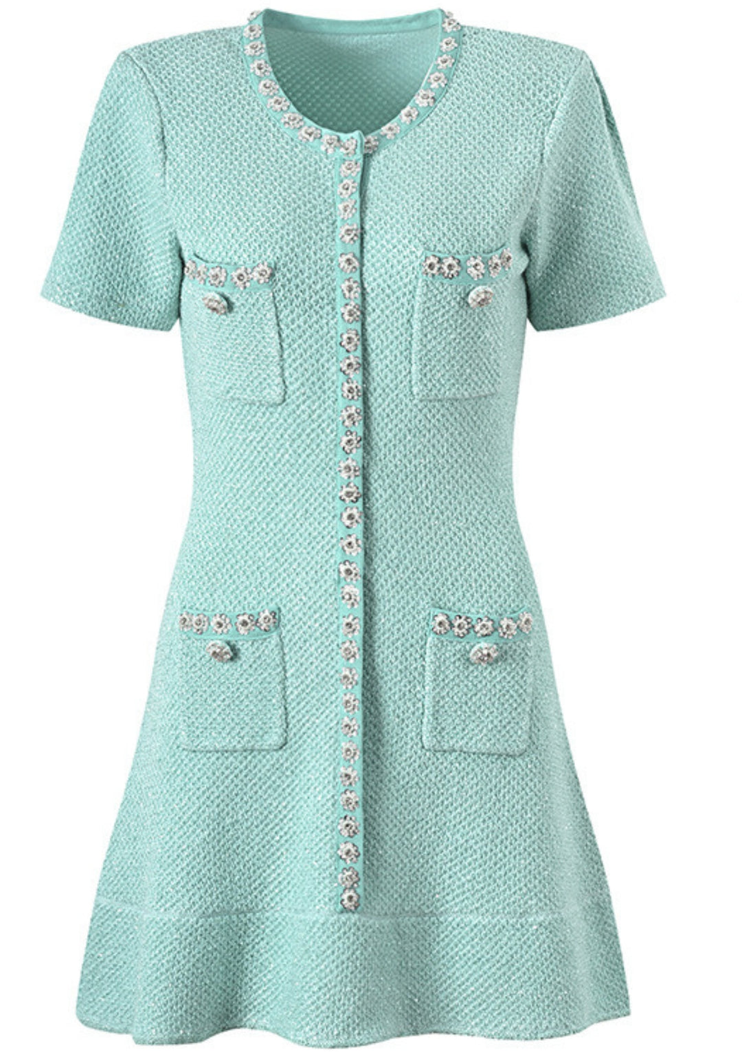 embellished short sleeve dress Ivory Coast (RTS) Short Sleeve Jewel Trim Embellished Mini Dress