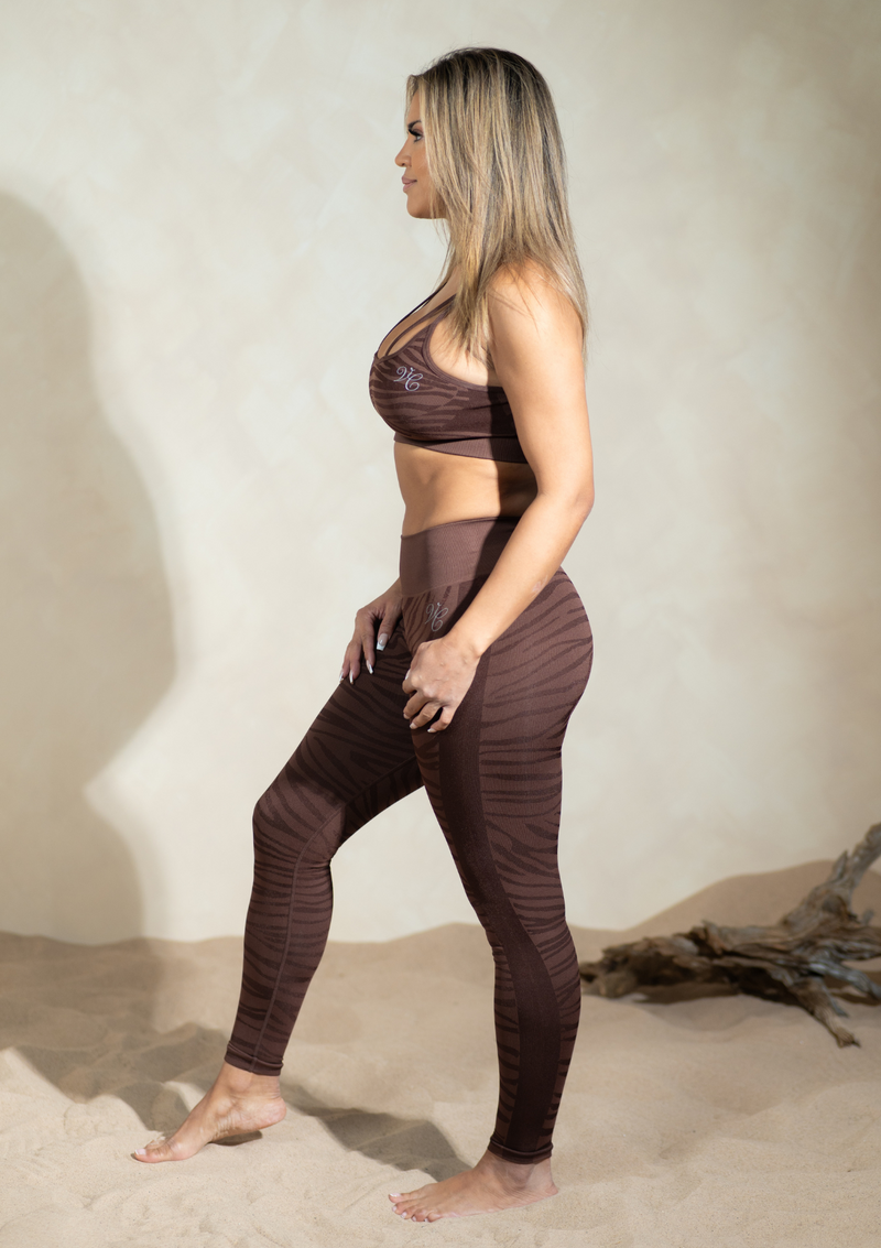 Vanity-Couture-Womens-Luxury-Athleisure-Fitness-Wear-Attire-Gym-Clothing-Destiny-Seamless-Zebra-Print-Sports-Leggings-Tights-In-Metallic-Sparkly-Chocolate-Brown