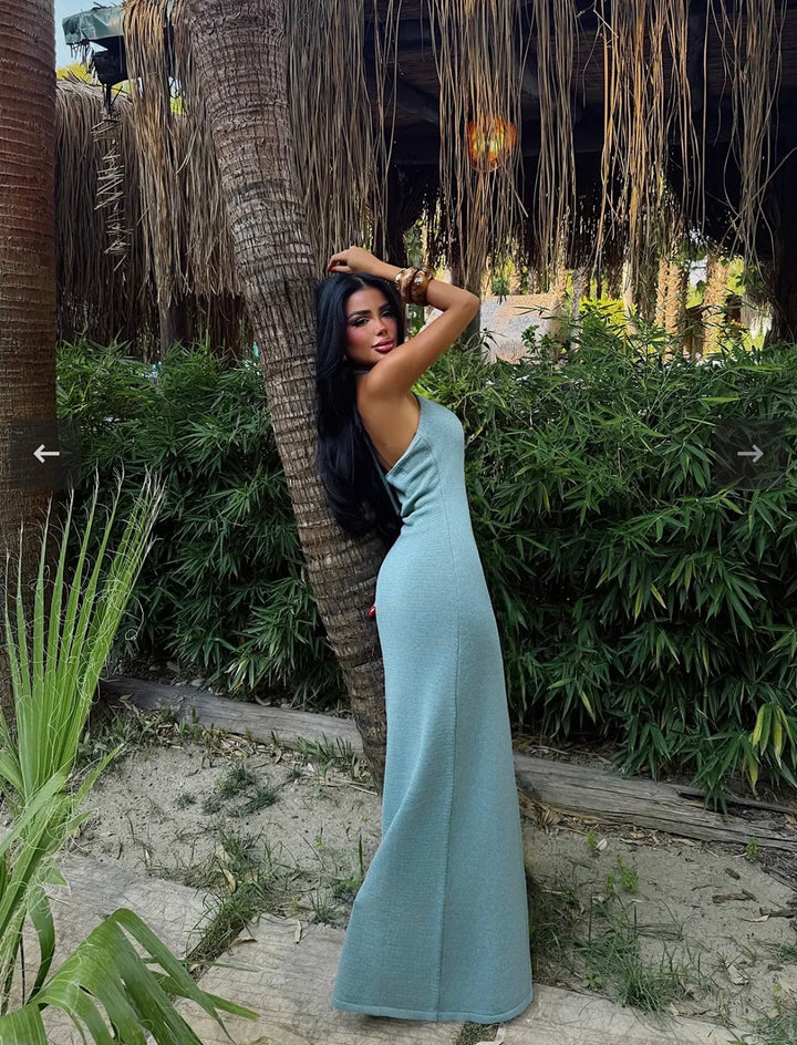 Serenity Flower Accent Knit Maxi Dress