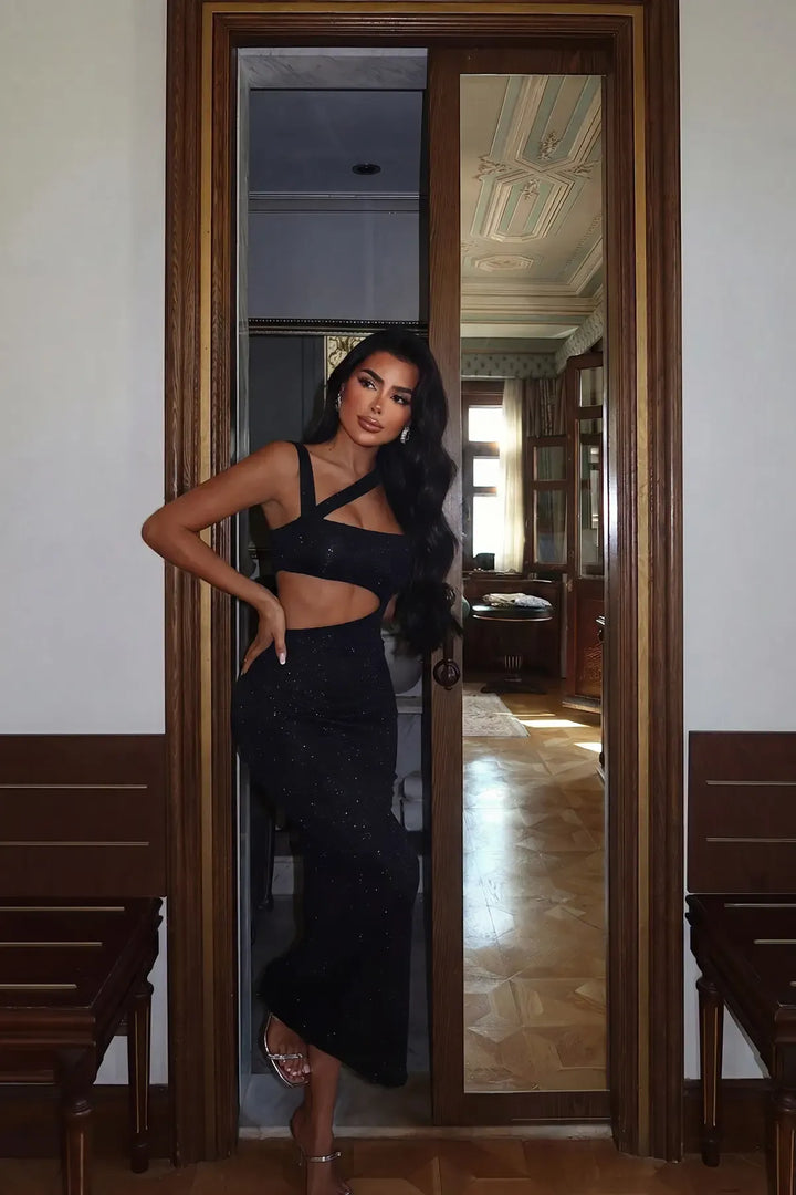 Celine Strappy Cut Out Sparkly Dress