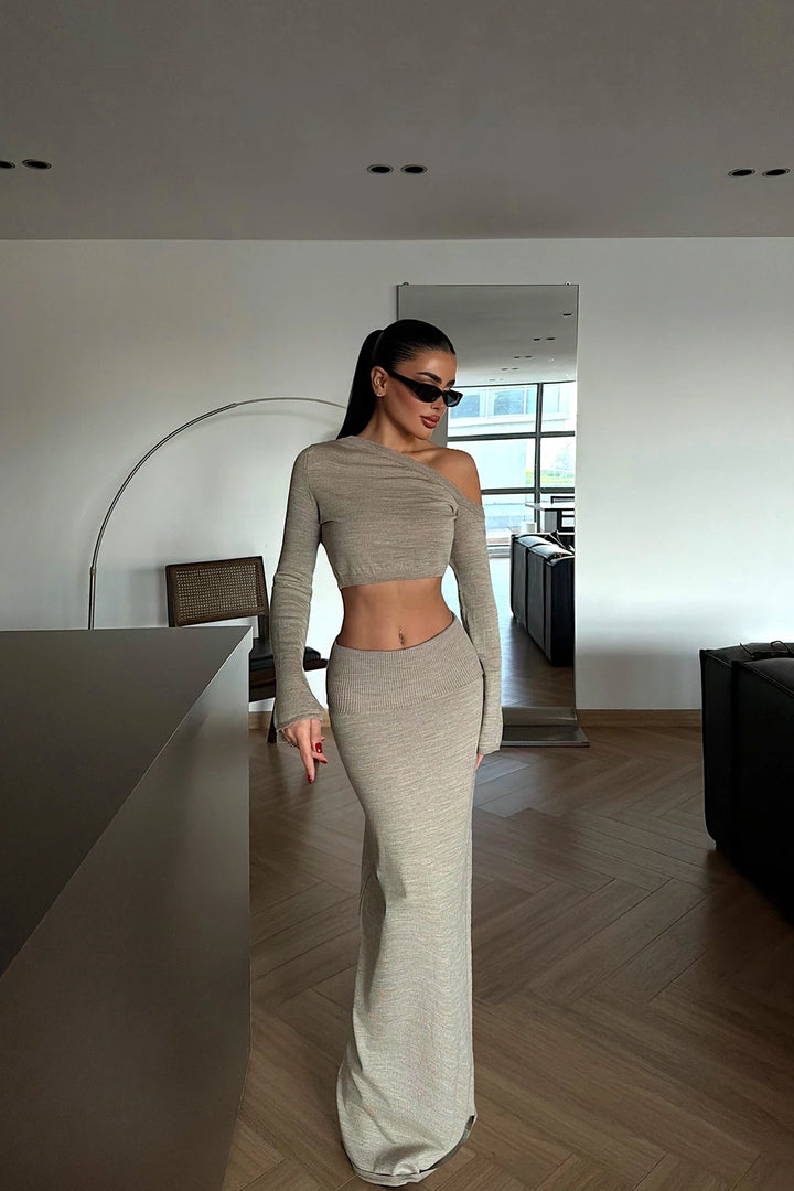 Bellissima Off The Shoulder Crop Top & Maxi Skirt Set
