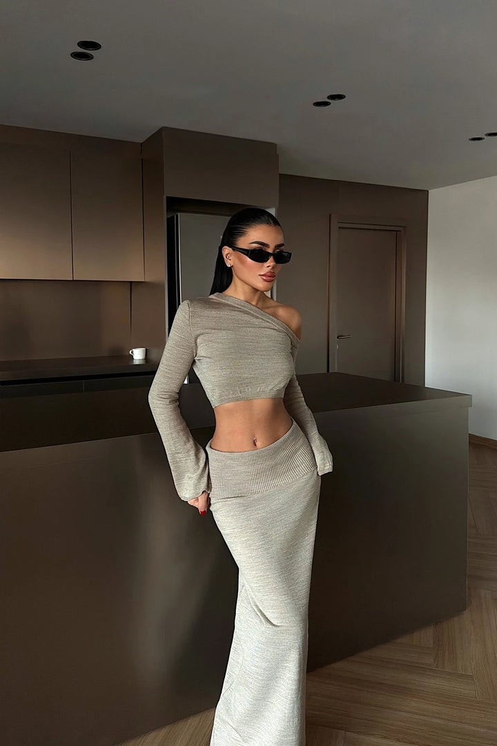 Bellissima Off The Shoulder Crop Top & Maxi Skirt Set