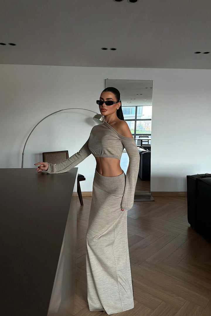 Bellissima Off The Shoulder Crop Top & Maxi Skirt Set