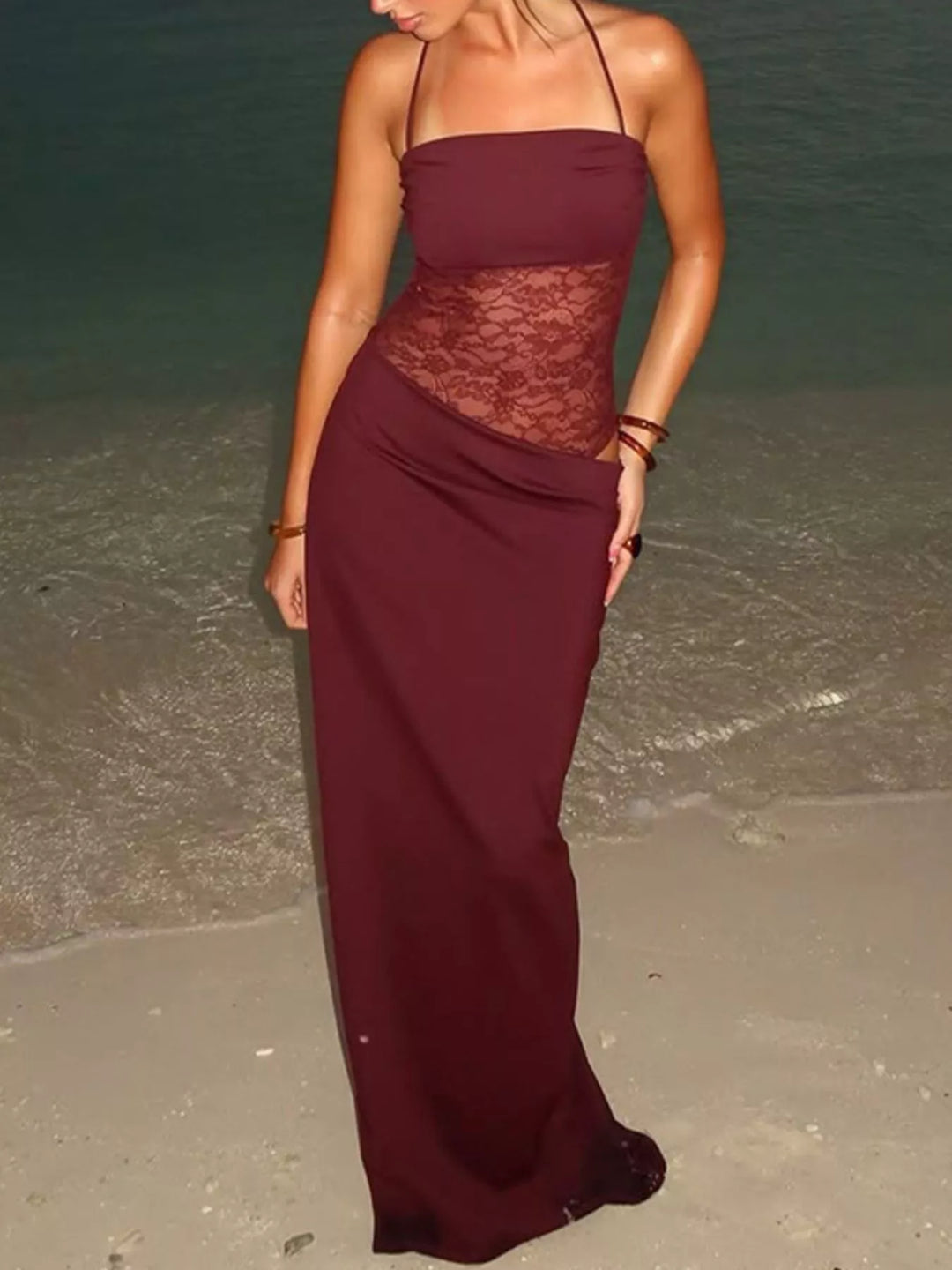 Lace Panel Bodycon Maxi Dress Lace Panel Bodycon Maxi Dress