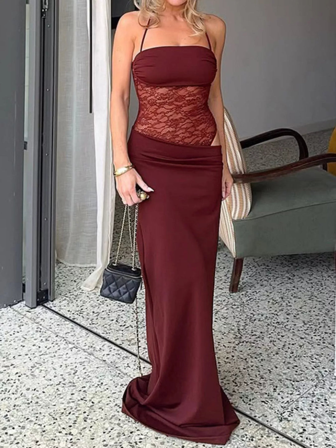 Lace Panel Bodycon Maxi Dress Lace Panel Bodycon Maxi Dress