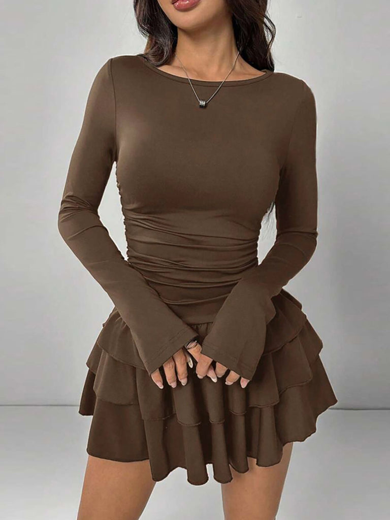 long sleeve ruffle hem mini dress Ruffle Hem Long Sleeve Mini Dress