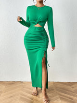 Marla Twisted Top And Ruched Split Skirt Set In Green