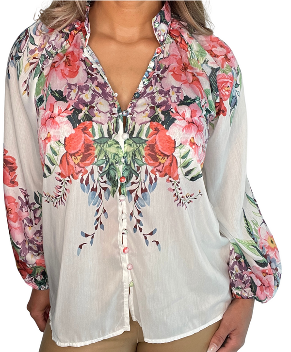 Tessa-Floral-Long-Sleeve-Blouse-Womens-Fashion-Top|Vanity-Couture-Boutique 